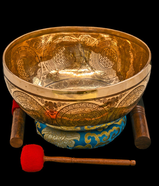 New Etched Jambati Tree of Life Jambati Singing Bowl F2 86Hz 11" N16224