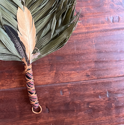 Commodore Palm Chakapa 25" Black & Maroon Fabric with Tan Cord