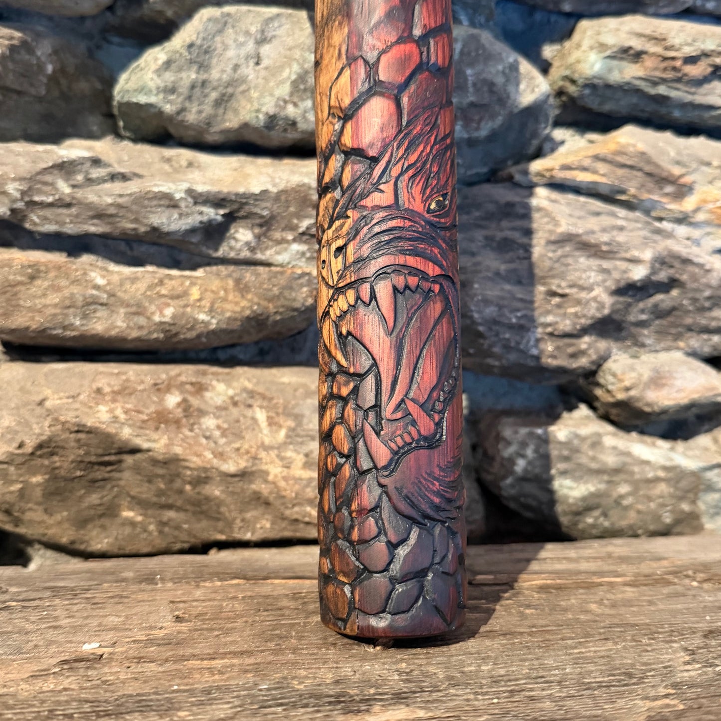 Wolf Carved Borneo Redwood Flute B Minor Pent 432Hz 28"