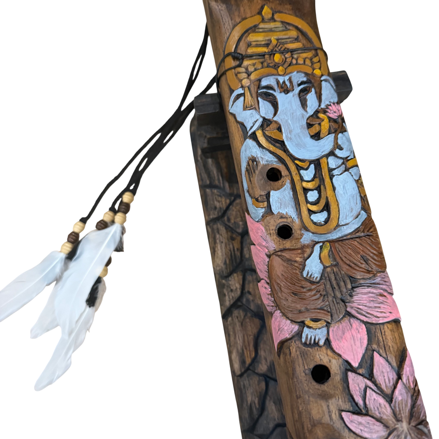 Ganesha Carved Drone Flute Bb-D 528Hz Raga Bilahari Scale