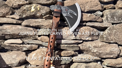 E-Minor Pentatonic Scale Carved Raven Axe Flute 432Hz 20"