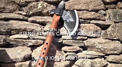 D-Ionian Modal Scale Carved Nordic Wolf Axe Flute 432Hz 20"