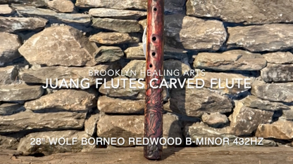 Wolf Carved Borneo Redwood Flute B Minor Pent 432Hz 28"
